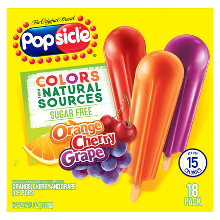 Popsicle Ice Pops Orange Cherry Grape 29.7 fl oz, 18 Pack