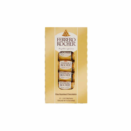 Ferrero Rocher Fine Hazelnut Milk Chocolate, 3 Count, Pack Of 12 Individually Wrapped Chocolate Candy Gifts, 1.3 Oz