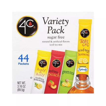 4C Iced Tea Mix Sugar Free Lemonade Mix Red Peach Green Tea & Lemon w/ Splenda Variety Pack 44 Count 89.5g