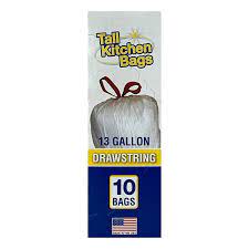 Basic Kitchen Trash Bags, 13 Gallon, 10 Bags (Drawstring)