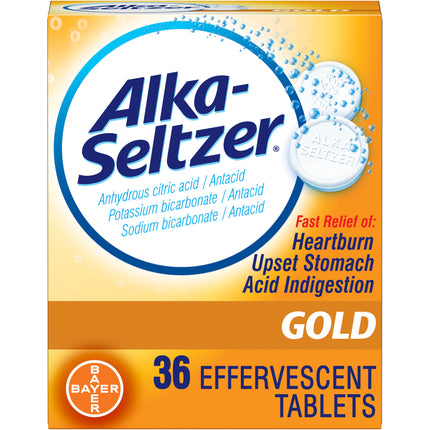 Alka Seltzer Gold Effervescent Heartburn Relief Antacid Tablets Without Aspirin - 36 Ct