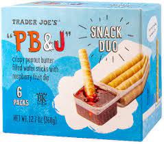 Trader Joes PB & J Snack Duo Crispy peanut butter filled water sticks with raspberry fruit dip 12.7 Oz - 6 packs