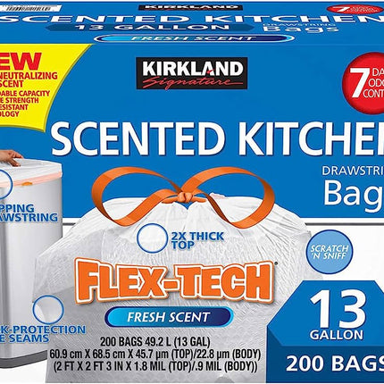 Kirkland Signature Flex-Tech 13-Gallon Scented Kitchen Trash Bags  200-count