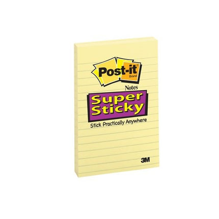 Post-it Super Sticky Lined Notes, 4" x 6", Canary Yellow, 3 Pack