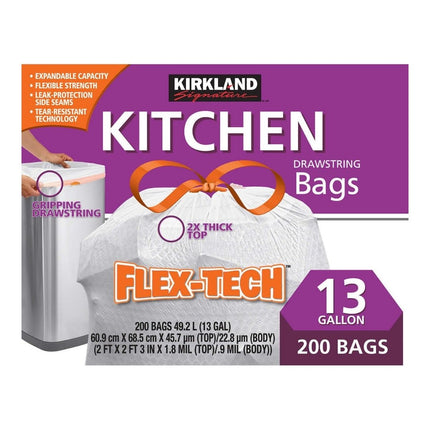 Kirkland Signature Kitchen Drawstring Bags 13 Gallon 200 Count