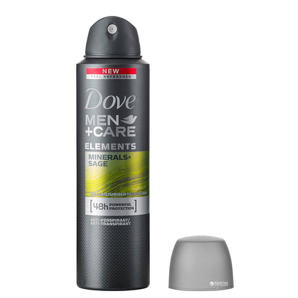 Dove Desodorante Aerosol Men + Care Con Elementos Minerales + Salvia Antitranspirante 48H De Proteccion De Gran Alcance. Contenido Neto 150Ml.