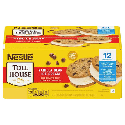 Nestle Toll House Vanilla Bean Ice Cream Chocolate Chip Cookie Sandwiches  12 ct.