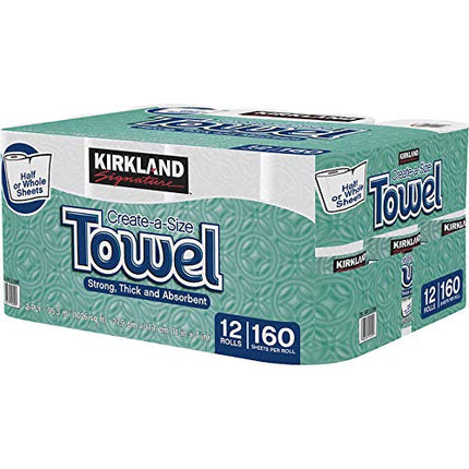 Kirkland Signature Create-A-Size Paper Towels 2-Ply 160 Sheets - 12 ct.