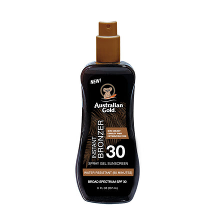 Australian Gold SPF 30 Spray Gel Sunscreen with Instant Bronzer 8Oz.