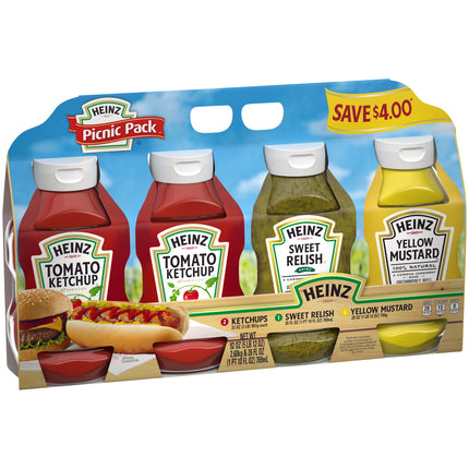 Heinz Tomato Ketchup Sweet Relish & 100% Natural Yellow Mustard Picnic Variety