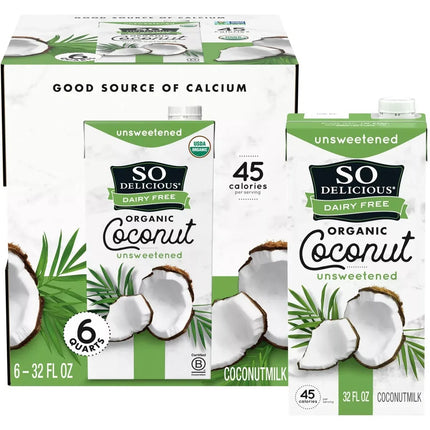 So Delicious Dairy-Free Organic Coconut Milk Unsweetened 32 Ounce (Pack of 6)