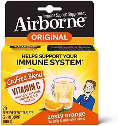 Airborne Zesty Orange 20 Effervescent Tablets Vitamin C Crafted Blend