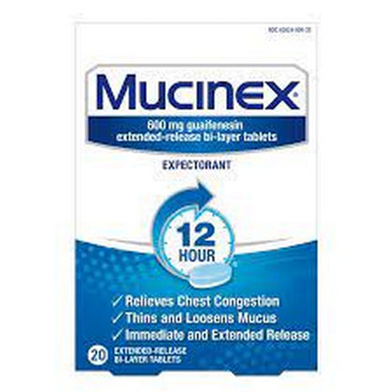 Chest Congestion  Mucinex Expectorant 12 Hour Extended Release Tablets  20ct  600 mg Guaifenesin with Extended Relief of Chest Congestion